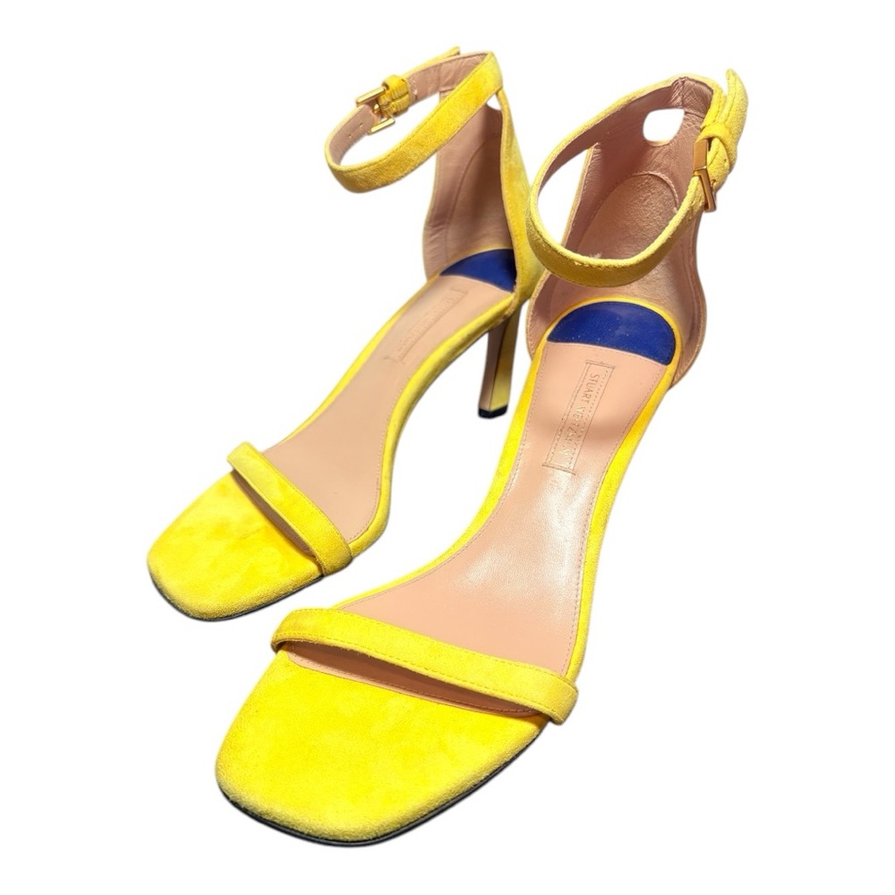 STUART WEITZMAN Square Nudist Yellow Suede Sandals
